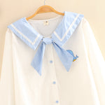Vintage Sailor White Shirts Women Blouse Cute Bow Tie Front