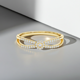 Elegant 14K Solid Gold 2 Band Diamond Ring