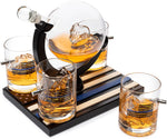 Police Officers Decanter - Whiskey and Wine Set 850ml & Four 10oz Glasses, Thin Blue Line Flag Base - Law Enforcement Gifts, Police & Police Academy, Gift Set First Responders! Gifts for Dad