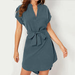 V-neck Short Sleeve Dress With Belt