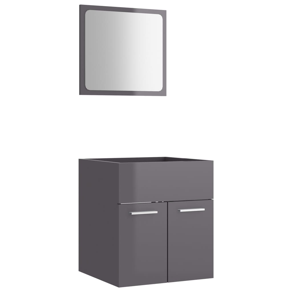NNEVL 2 Piece Bathroom Furniture Set High Gloss Grey Chipboard