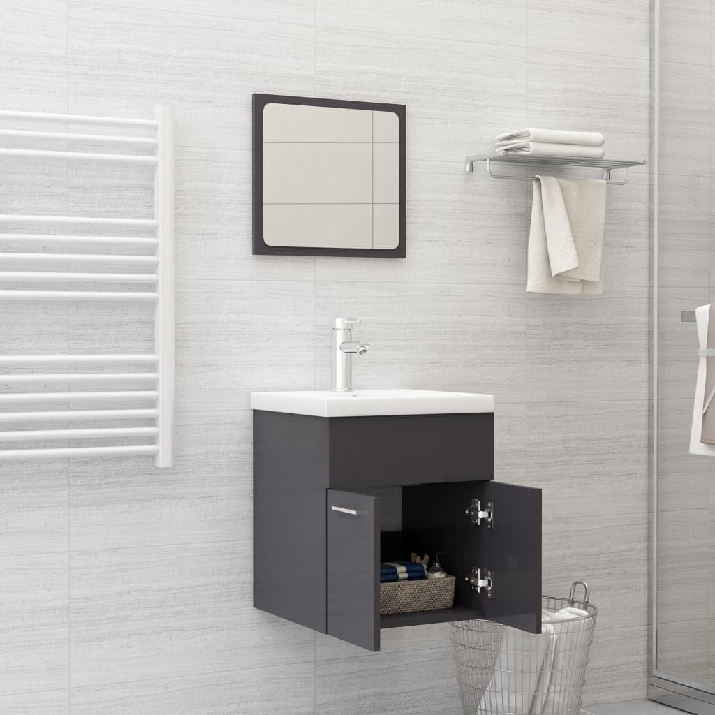 NNEVL 2 Piece Bathroom Furniture Set High Gloss Grey Chipboard