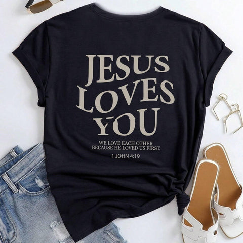 Jesus Loves You Letter Print Women T-Shirts