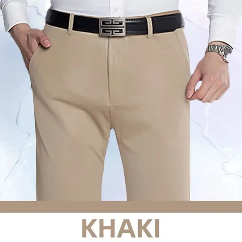 High Stretch Men Classic Pants Summer Casual High Waist Trousers Business Colorfast Breathable Cool Strong Elasticity Daily Wear
