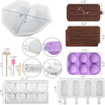 Silicone Heart Molds Set, 8 Cavities Heart Cake Mold, Popsicle Molds with 50 Sticks, Letter and Number Chocolate Molds, 6 Holes Semi Sphere Molds for Baking Valentines Day Decor Gifts, Purple