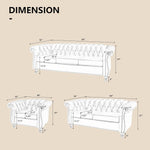 Beige Velvet 3 Piece Living Room Set With Chesterfield Sectional Sofa And Loveseat
