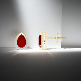 14K Solid Gold Diamond Halo Pear Shape Ruby Earrings-0