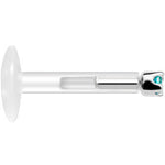 Solid 14K White Gold December 1.5mm CZ Bioplast Push in Labret Monroe