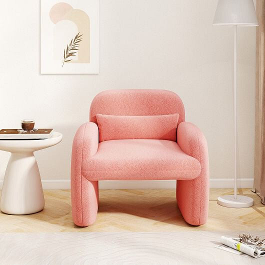 Modern Accent Chair with Waist Pillow and Armrests for Living Room Bedroom-Beige
