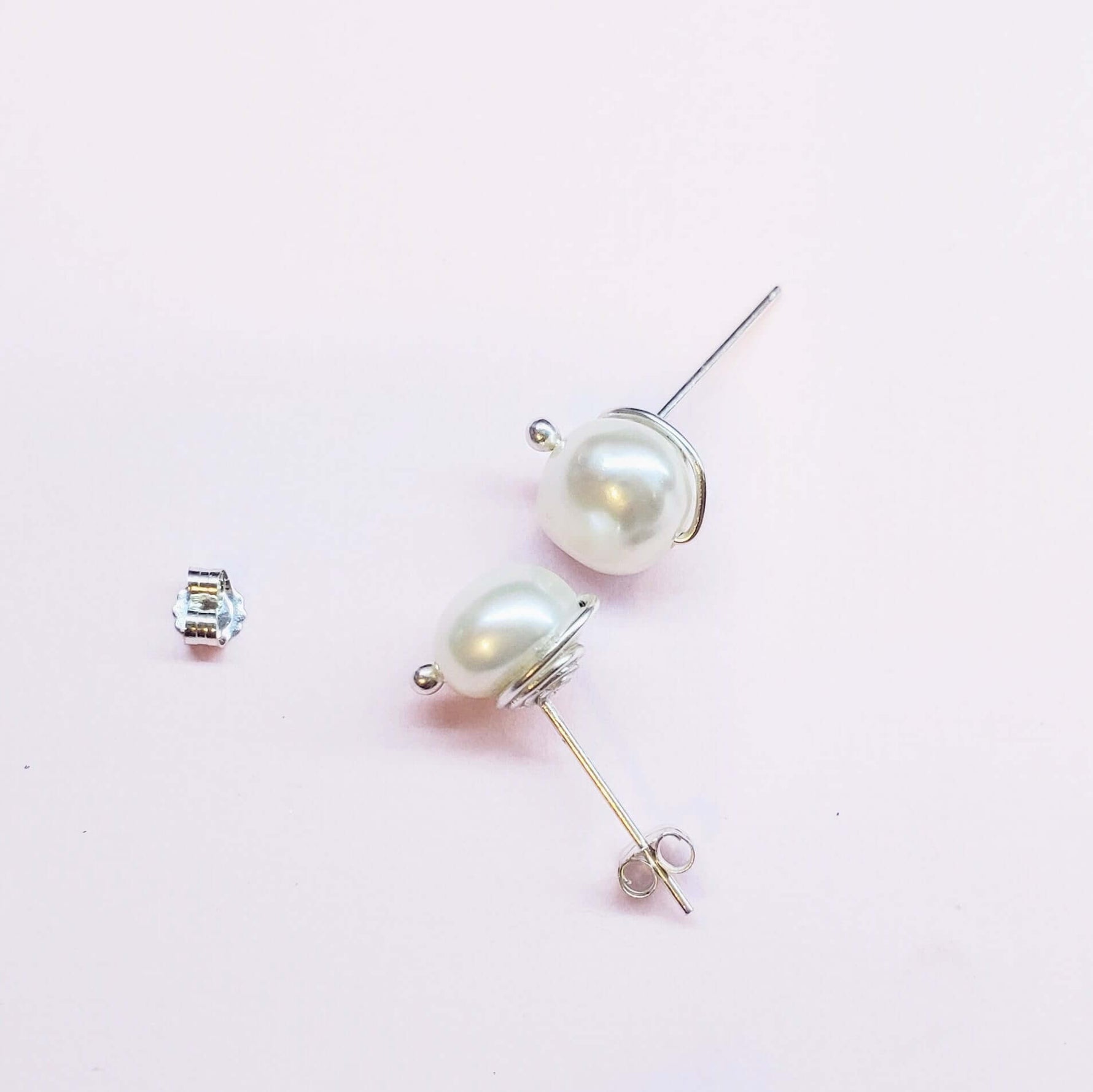 Handmade 10mm Lustrous Baroque Freshwater Pearl Silver Spiral Studs