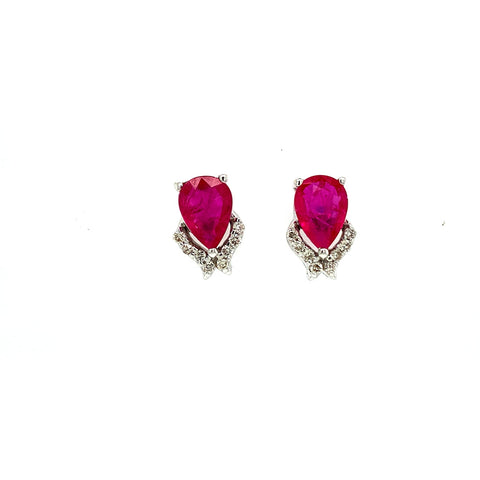 Ruby and Diamond Earring in 14K White Gold - KGT 33250