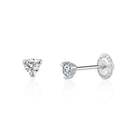 14k Gold 3 Prong Simulated Diamond Stud Earrings Martini Style| 3mm 4mm 5mm | Covered Screwback
