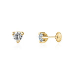 14k Gold 3 Prong Simulated Diamond Stud Earrings Martini Style| 3mm 4mm 5mm | Covered Screwback