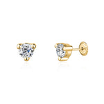 14k Gold 3 Prong Simulated Diamond Stud Earrings Martini Style| 3mm 4mm 5mm | Covered Screwback