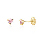 14k Gold 3 Prong Simulated Diamond Stud Earrings Martini Style| 3mm 4mm 5mm | Covered Screwback