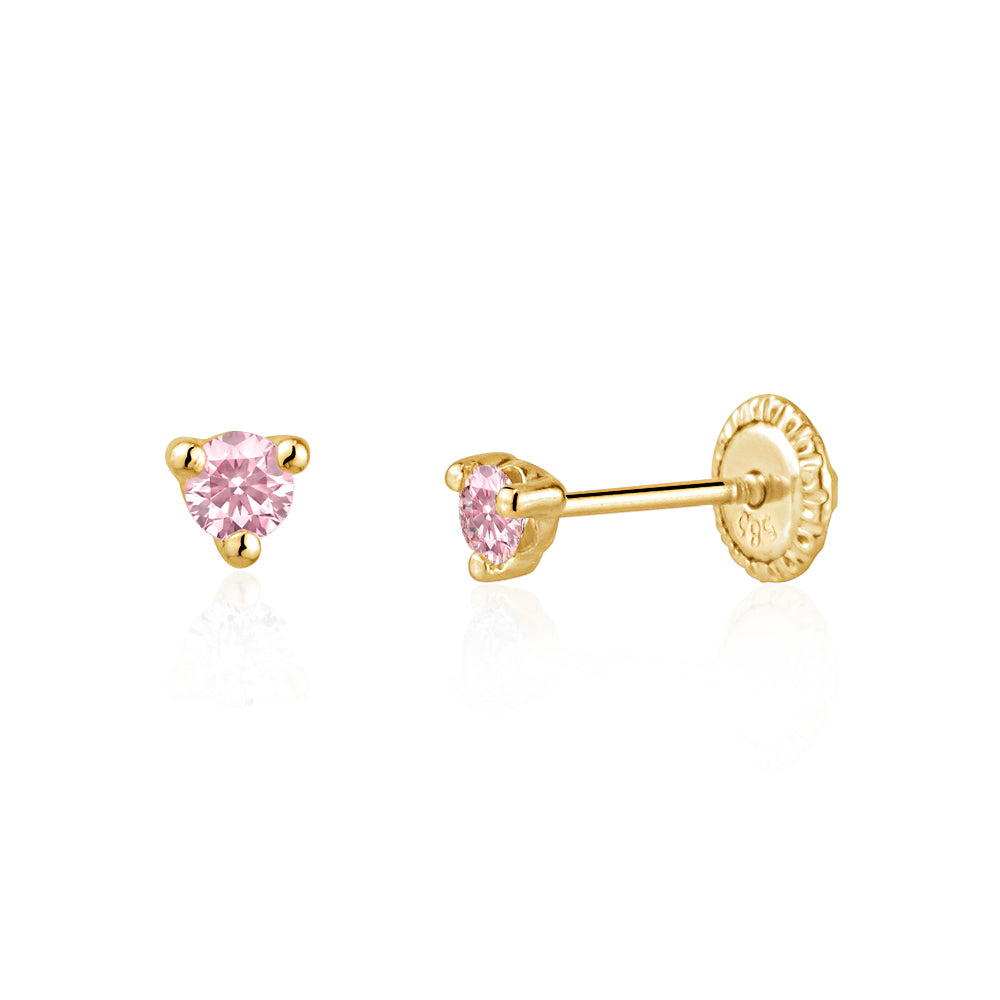 14k Gold 3 Prong Simulated Diamond Stud Earrings Martini Style| 3mm 4mm 5mm | Covered Screwback