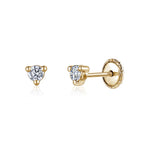 14k Gold 3 Prong Simulated Diamond Stud Earrings Martini Style| 3mm 4mm 5mm | Covered Screwback