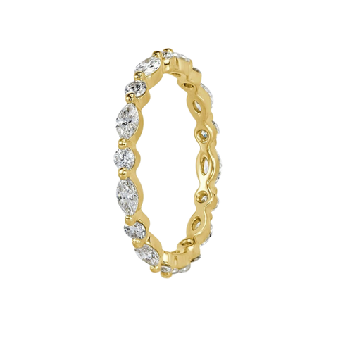 Marquies and Round Cut 14K Solid Gold Diamond Eternity Band