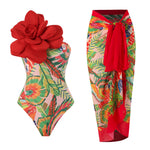 One Piece Swimsuit Women Skinny Slimming Big Floral Swimsuit Outfit Chiffon Dress