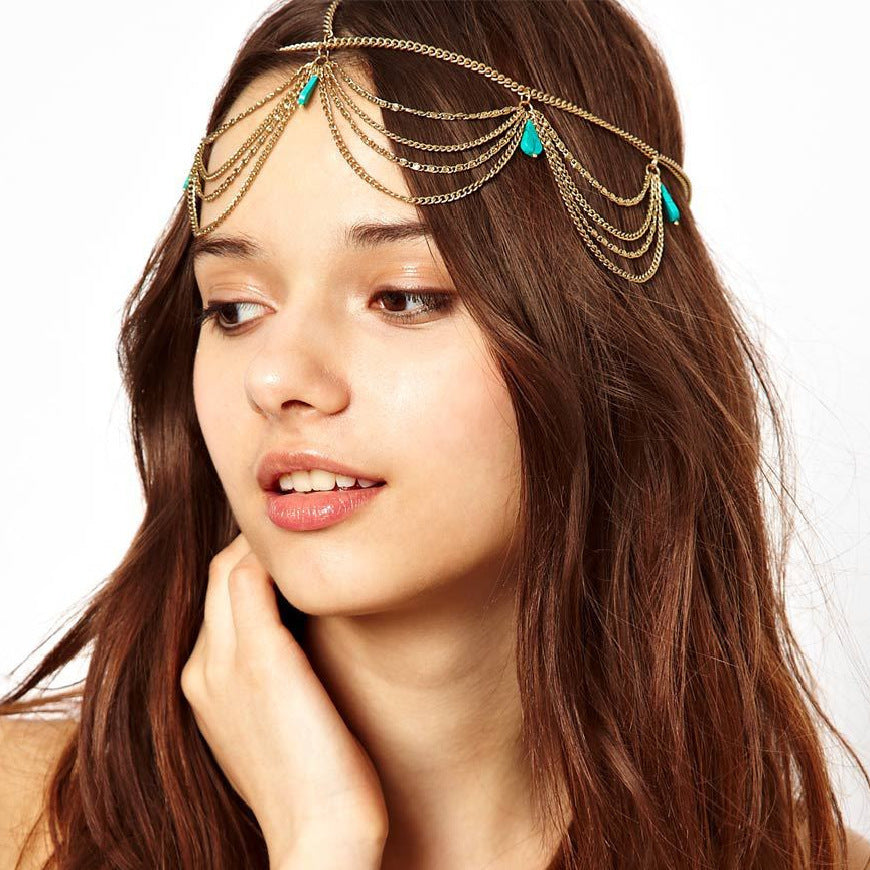 Bohemia Beach Turquoise Pendant Forehead Chain