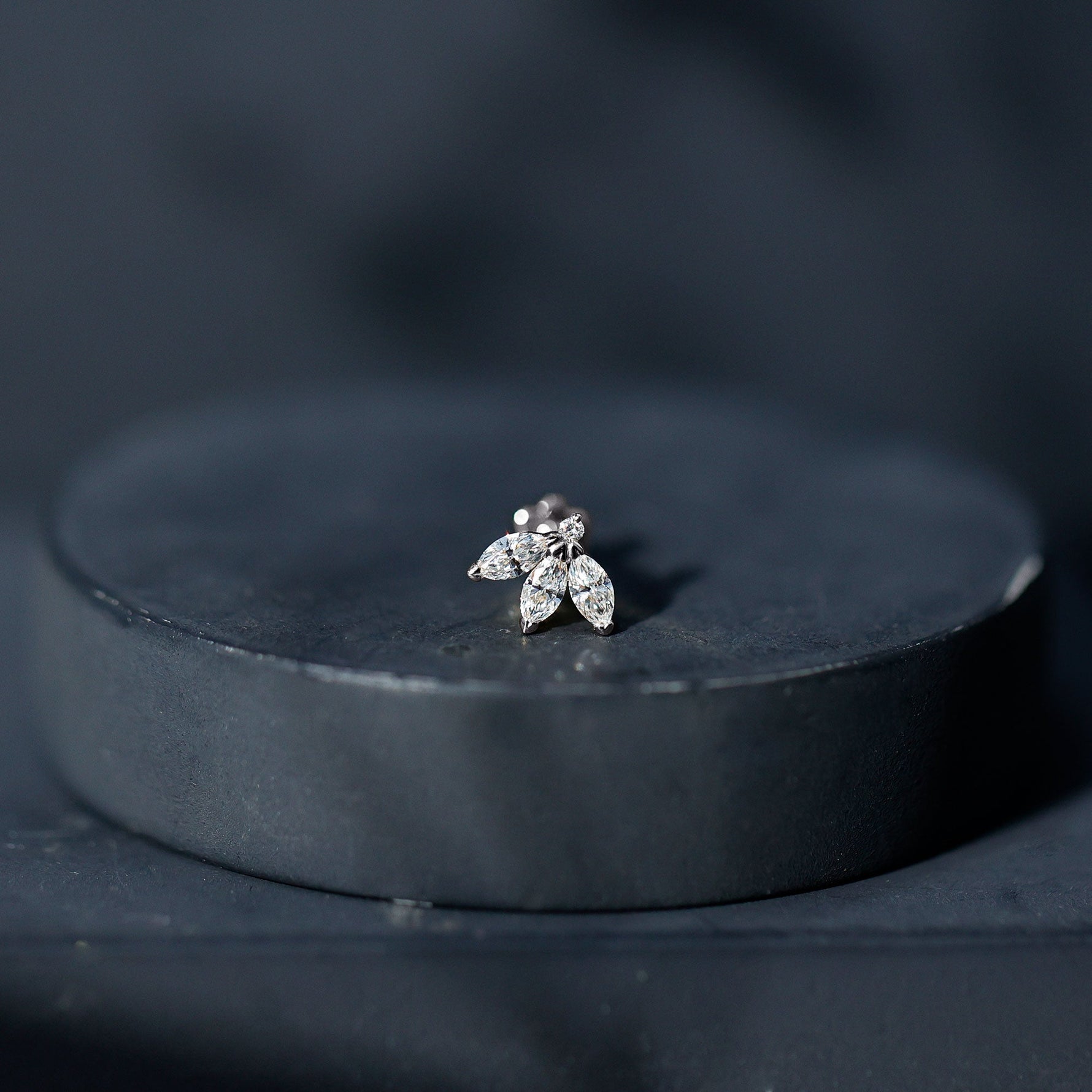 Marquise Cut Diamond Lotus Flower Earring for Cartilage Piercing