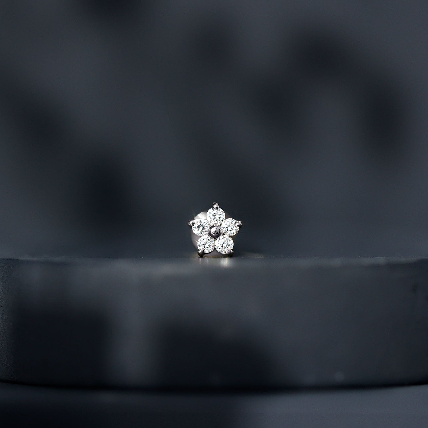Minimalist Diamond Flower Tragus Earring with Flat Back