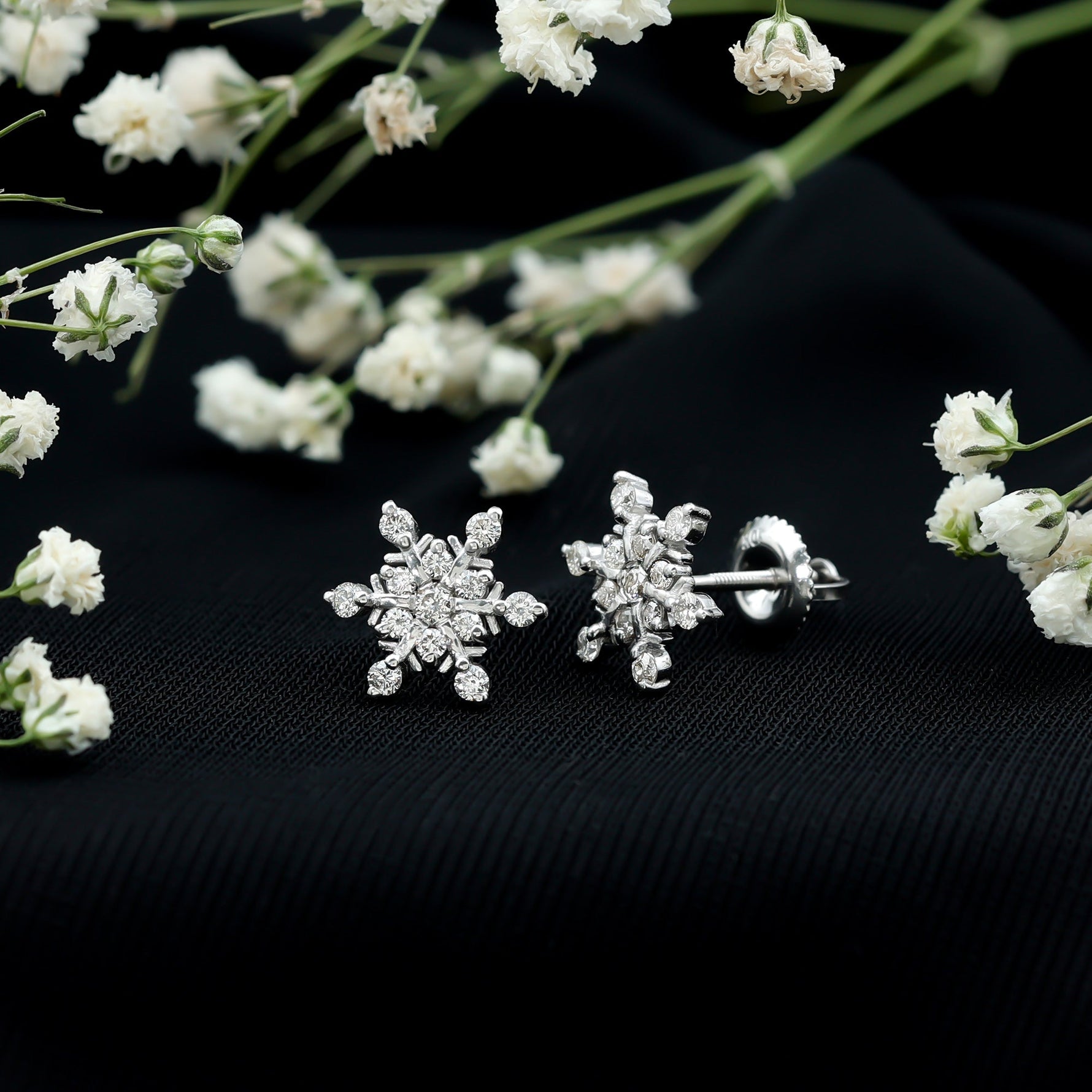 Certified Diamond Snowflake Stud Earrings with Screw Back