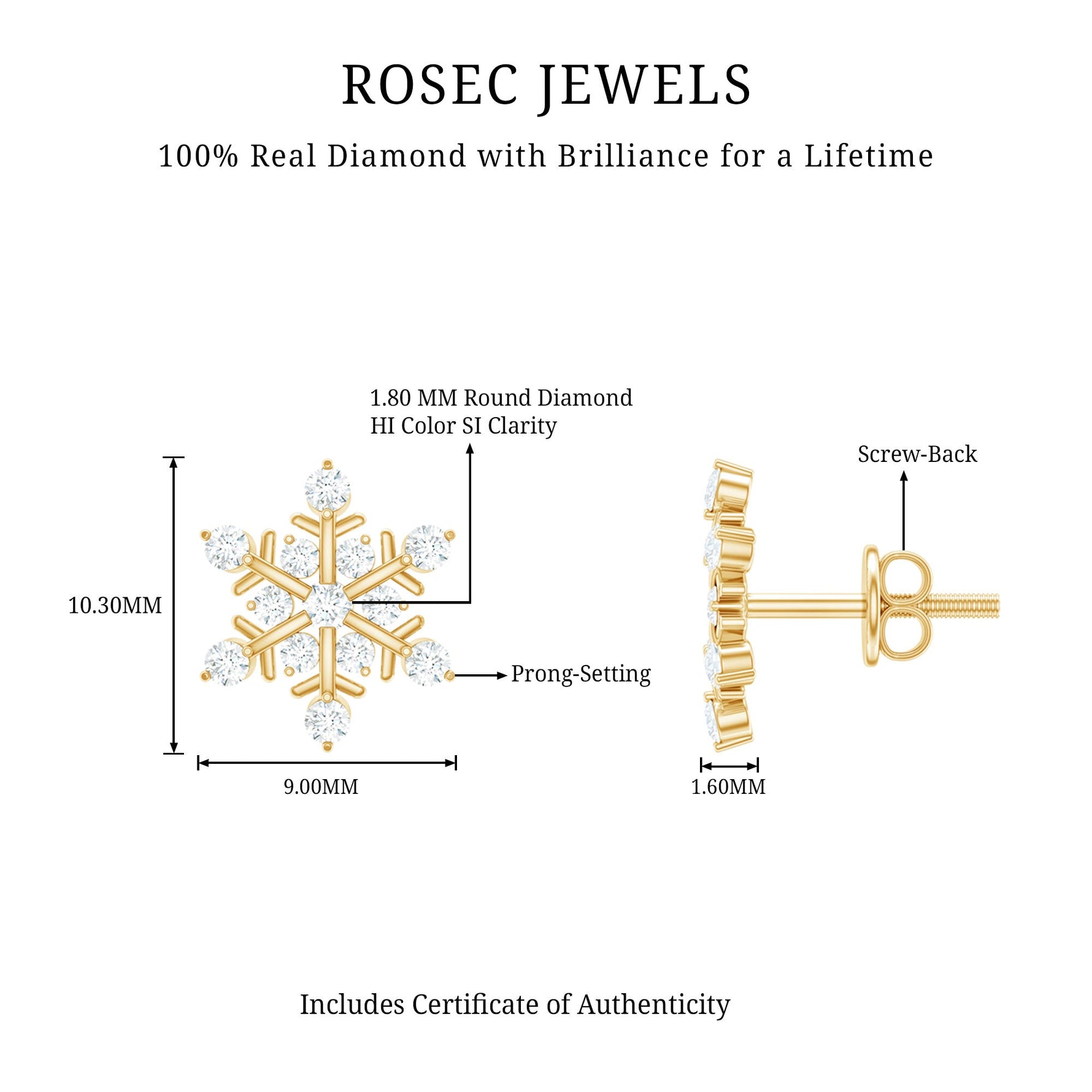 Certified Diamond Snowflake Stud Earrings with Screw Back