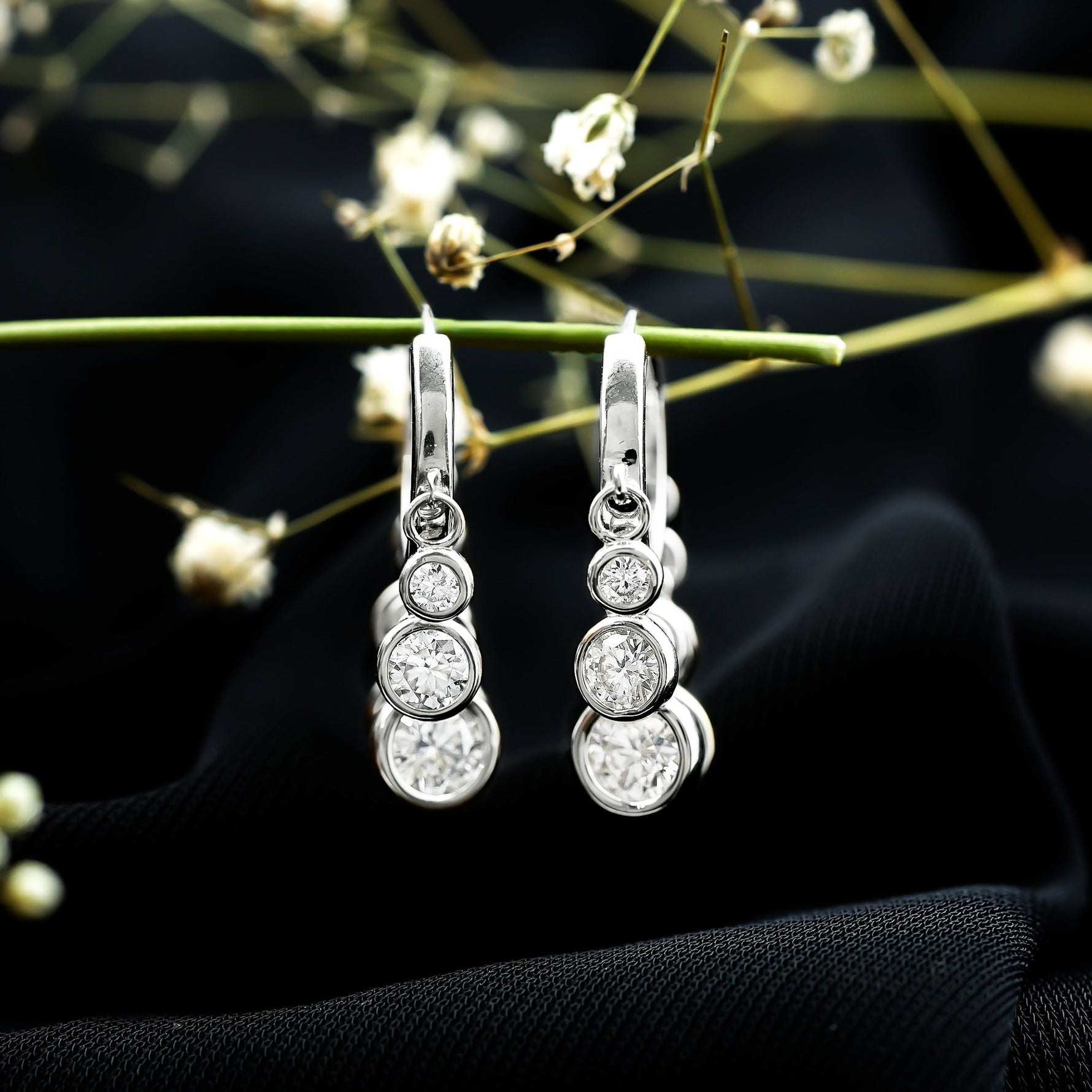 Certified Bezel Set Moissanite Hoop Dangle Earrings