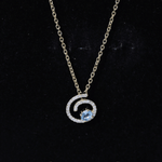 Genuine Sky Blue Topaz and Diamond Swirl Necklace with Silver Chain