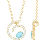 Genuine Sky Blue Topaz and Diamond Swirl Necklace with Silver Chain