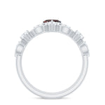 Natural Garnet Diamond Heart Engagement Ring with Wedding Band