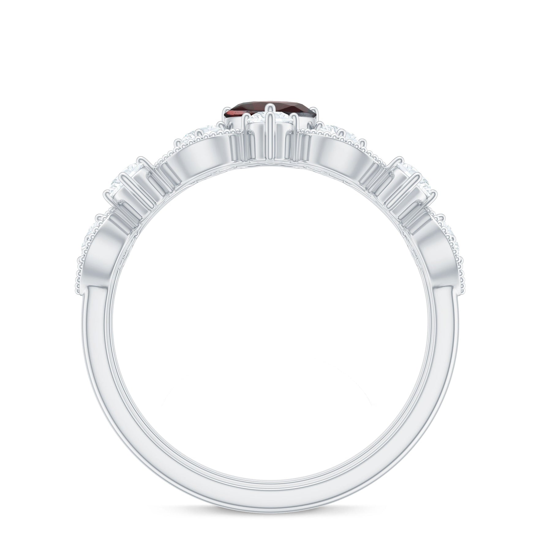 Natural Garnet Diamond Heart Engagement Ring with Wedding Band