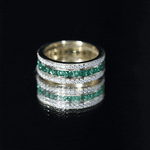 Certified Lab Grown Emerald 3 Row Eternity Wedding Band