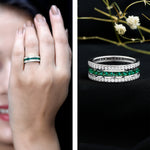 Certified Lab Grown Emerald 3 Row Eternity Wedding Band