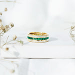 Certified Lab Grown Emerald 3 Row Eternity Wedding Band
