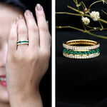 Certified Lab Grown Emerald 3 Row Eternity Wedding Band