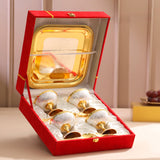 Brass Silver & Gold Finish 4 Ice Cream Bowl & 4 Spoon And 1 Tray Set With Velvet box | TRAY span LENGTH-1