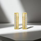 14K Solid Gold Diamond Petit Hoop Earrings-0