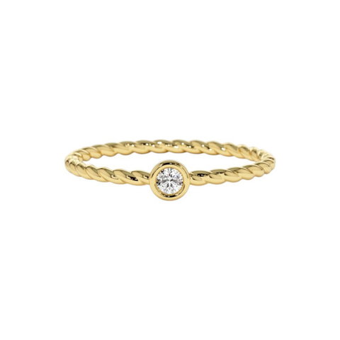14K Solid Gold Diamond Twisted Bezel Setting Fashion Ring For Women