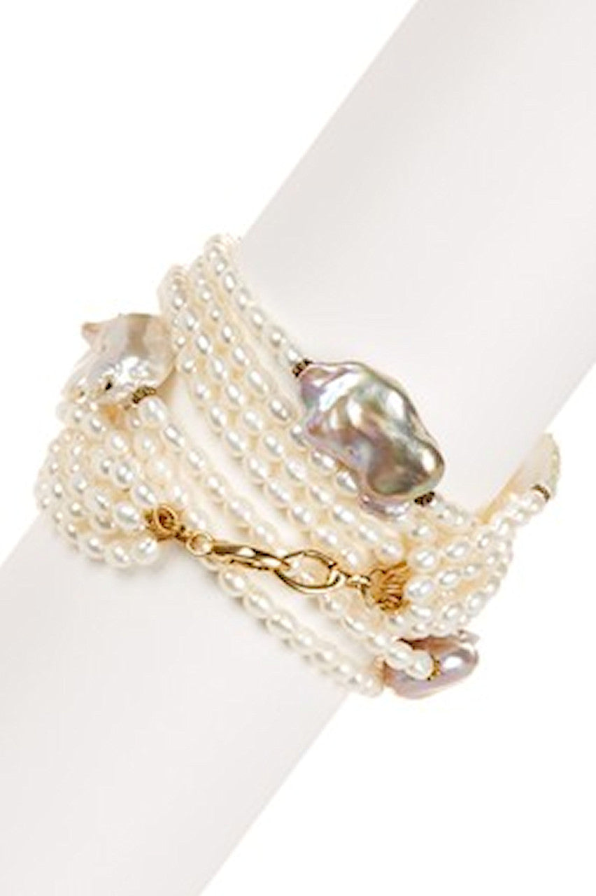 White on Rice-White baroque pearls on white rice pearls-Multistrand necklace bracelet set