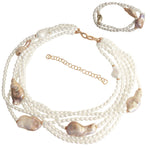 White on Rice-White baroque pearls on white rice pearls-Multistrand necklace bracelet set