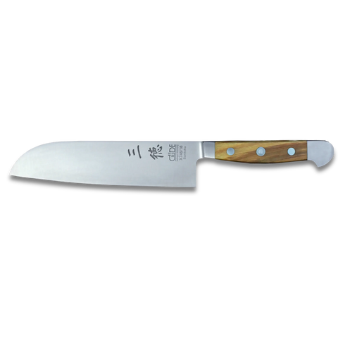 ALPHA OLIVE | Santoku Knife Smooth Blade 7 inch | Forged Steel / Olive wood handle-0