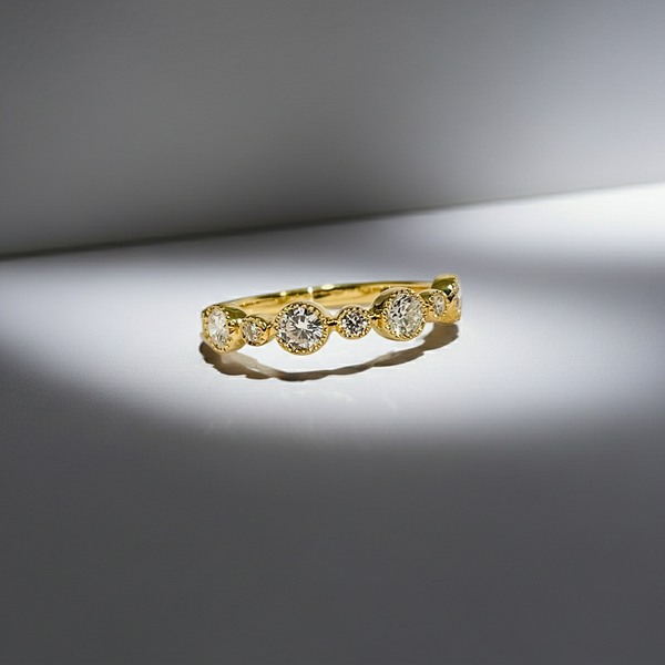 Antic Bezel 14K Solid Gold Diamond Wedding Ring Band