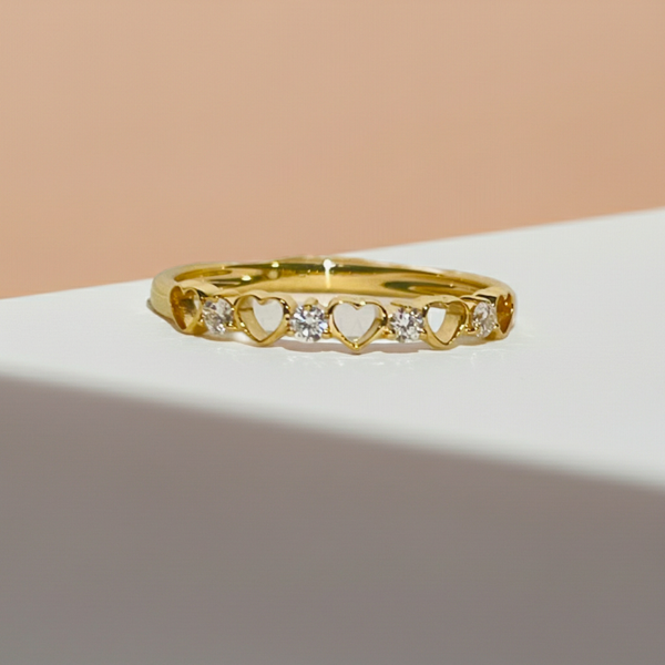 Heart Shape 14K Solid Gold Diamond Stacking Ring Band