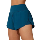 Women Swimming Trunks High Waist Wide Waist Band Side Split 2 in 1 Gym Yoga Fitness Shorts with Pockets Tankini Bottom