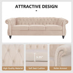 Beige Velvet 3 Piece Living Room Set With Chesterfield Sectional Sofa And Loveseat