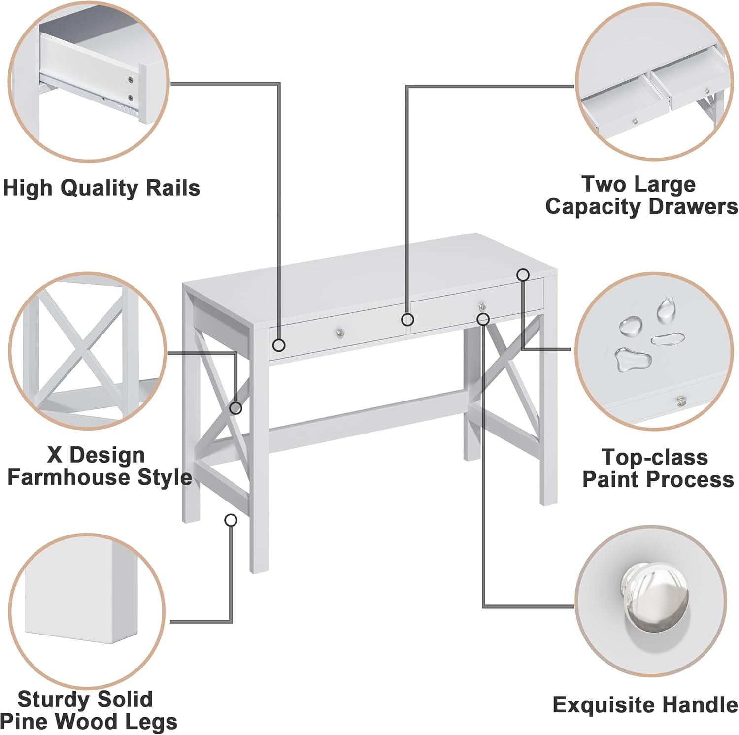 40 Inch White Computer Desk For Home Office Use And Study