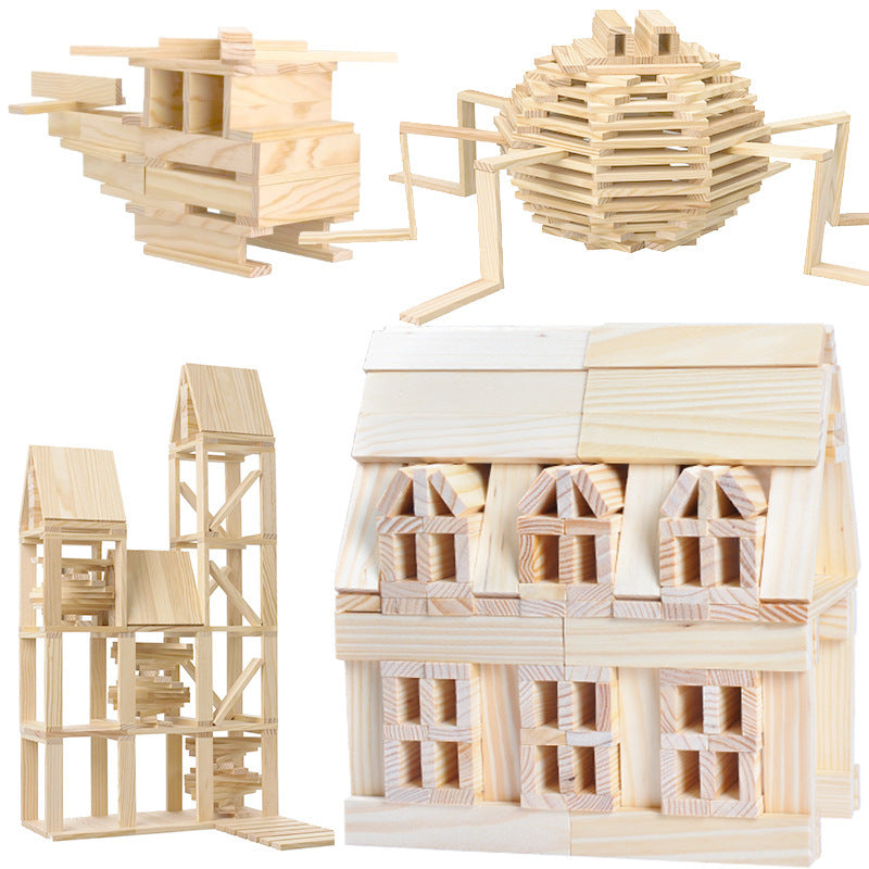 Log Construction Wooden Puzzle Assembling Building Block Toy