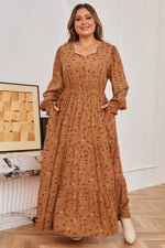 Plus Size Floral V-Neck Ruffle Sleeve Tiered Dress